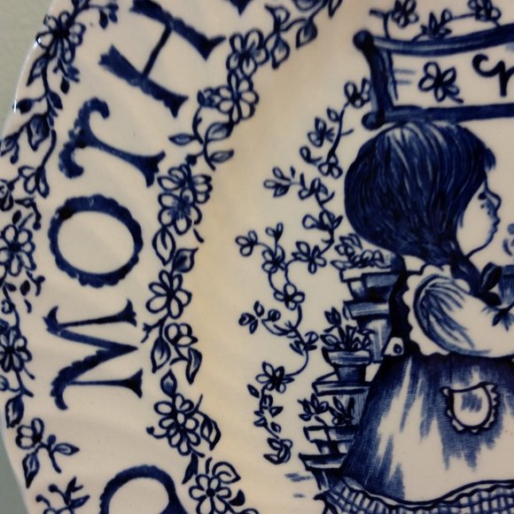 Vintage Royal Crownford Staffordshire Plate England Blue White Mother Happy Day - Picture 3 of 7